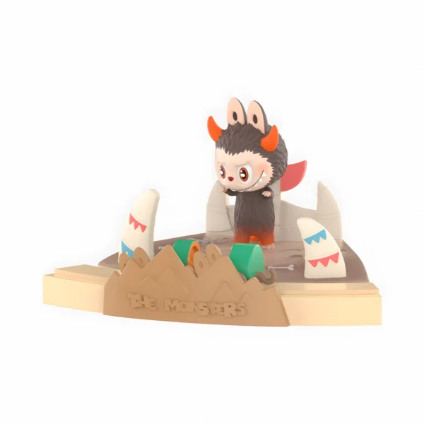 Sylatoys LABUBU This whimsical resin figurine features an adorable monster character with orange horns, a red cape, and large, expressive eyes. The monster stands proudly on a decorated base that resembles a mountainous landscape, adorned with decorative tusks or teeth. The front of the base prominently displays the text 'THE MONSTERS,' emphasizing its collectible nature. This detailed, hand-painted figurine combines nostalgic charm with a modern twist, making it an excellent addition to any pop culture, anime, or gaming collection. Ideal for collectors, this limited-edition piece offers a playful and imaginative display item that adds character and fun to any space.