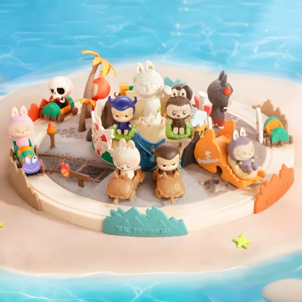 Sylatoys LABUBU Adventure-Themed Blind Box Set - This collection features vibrant, animal-like figurines placed on individually themed platforms, including mountains, beaches, and a central base. The figurines are engaging in various activities, creating a scene full of fantasy and adventure, with the platform labeled "TE MONSTERS." This premium blind box set is a must-have for collectors and blind box enthusiasts. Each piece is hand-painted and crafted from high-quality resin, offering intricate details and interactivity. This limited-edition set blends nostalgic designs with futuristic technology, integrating elements from anime, gaming, and pop culture. The figurines also feature a glow effect, lighting up in the dark to add a touch of mystery to your collection. Perfect for holiday gifts, personalized space decor, or as a showcase for collectors, bringing fun and surprise to your life.